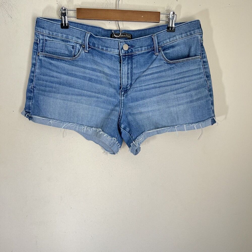 Abercrombie Fitch Jean Shorts Womens 32 Mid Rise Cuffed Hem Stretch Blue Denim